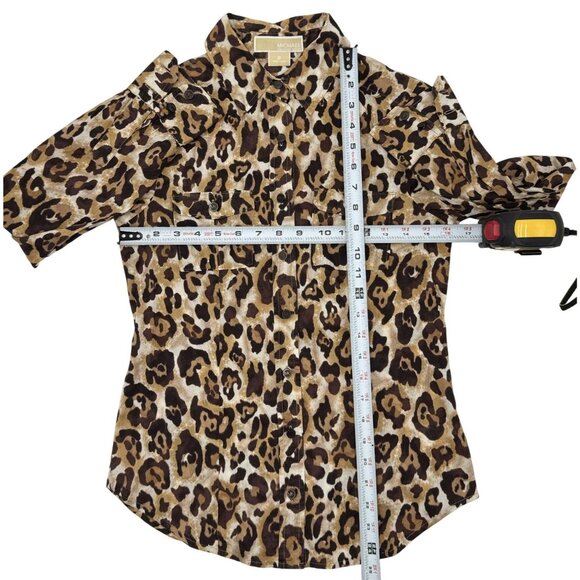 Michael Kors Leopard Print Button-Up Shirt Size S Womens Long Sleeve - Picture 3 of 14